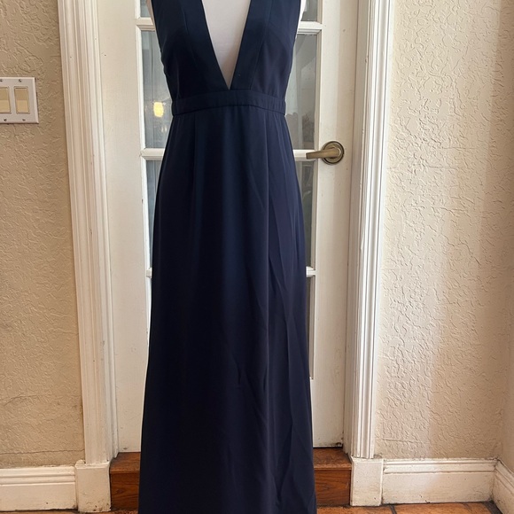 EUC SZ 2 Jill Stuart Deep V Cut Out Navy Maxi Dress - Picture 3 of 5